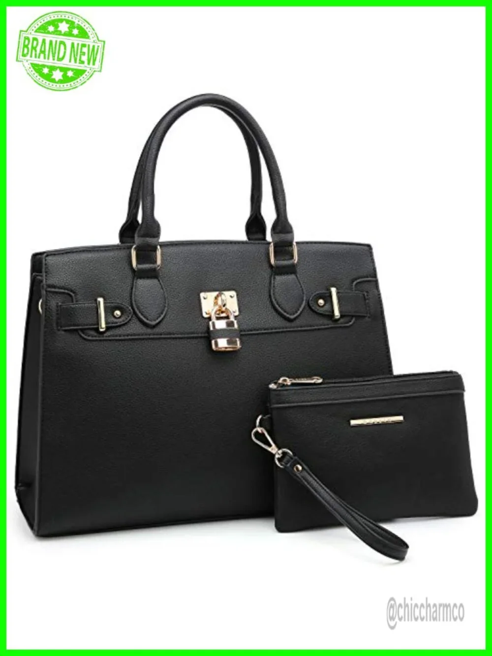 Vegan Leather Satchel Handbag with Matching Clutch Wallet Set